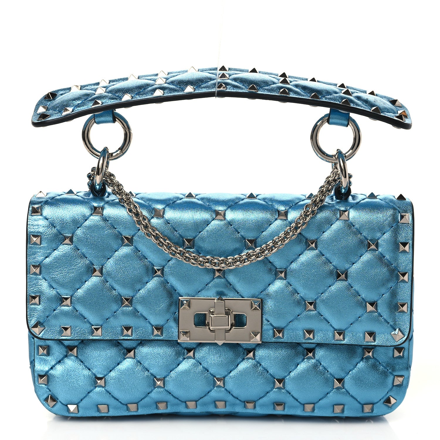 Valentino Garavani Metallic Nappa Small Rockstud Spike Shoulder Bag Cerulean 1 of 9