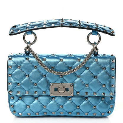 Valentino Garavani Metallic Nappa Small Rockstud Spike Shoulder Bag Cerulean 1 of 9