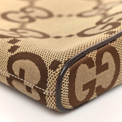 Gucci Monogram Jumbo GG Textured Dollar Calfskin Web Wristlet Messenger Bag Camel Ebony New Acero 8 of 9