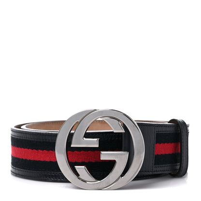 Gucci Calfskin Web Interlocking G Belt 90 36 Navy 1 of 8