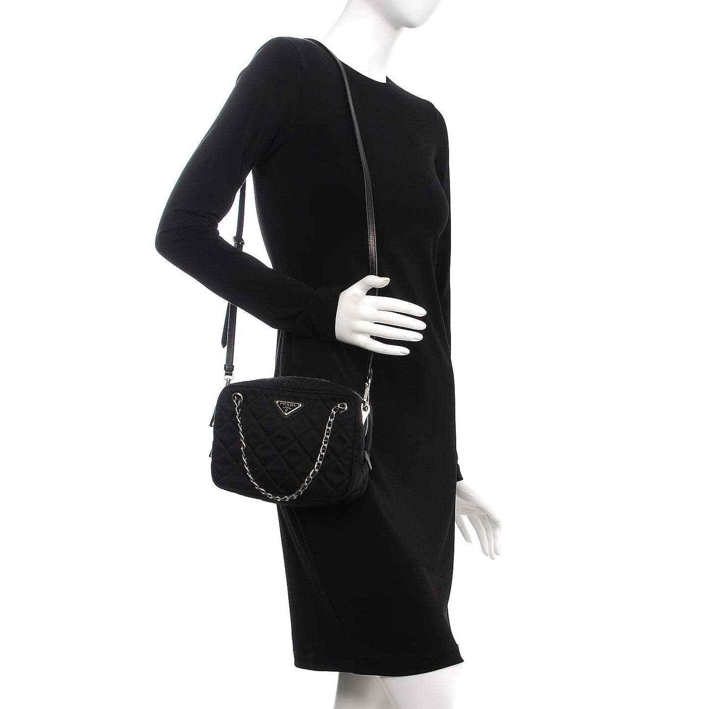 Nylon Tessuto Impuntu Quilted Bandoliera Crossbody Bag Black