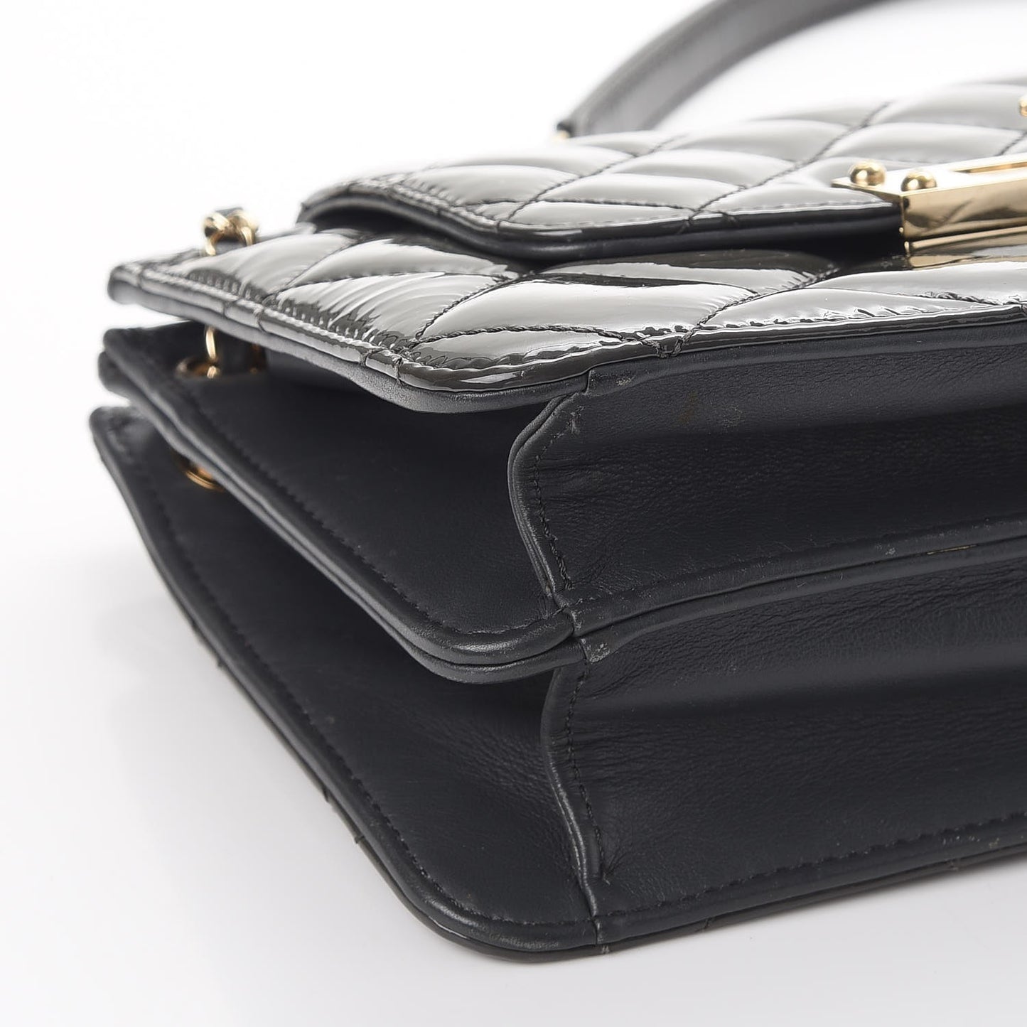 Patent Quilted Golden Class Accordion Flap Charcoal Grey