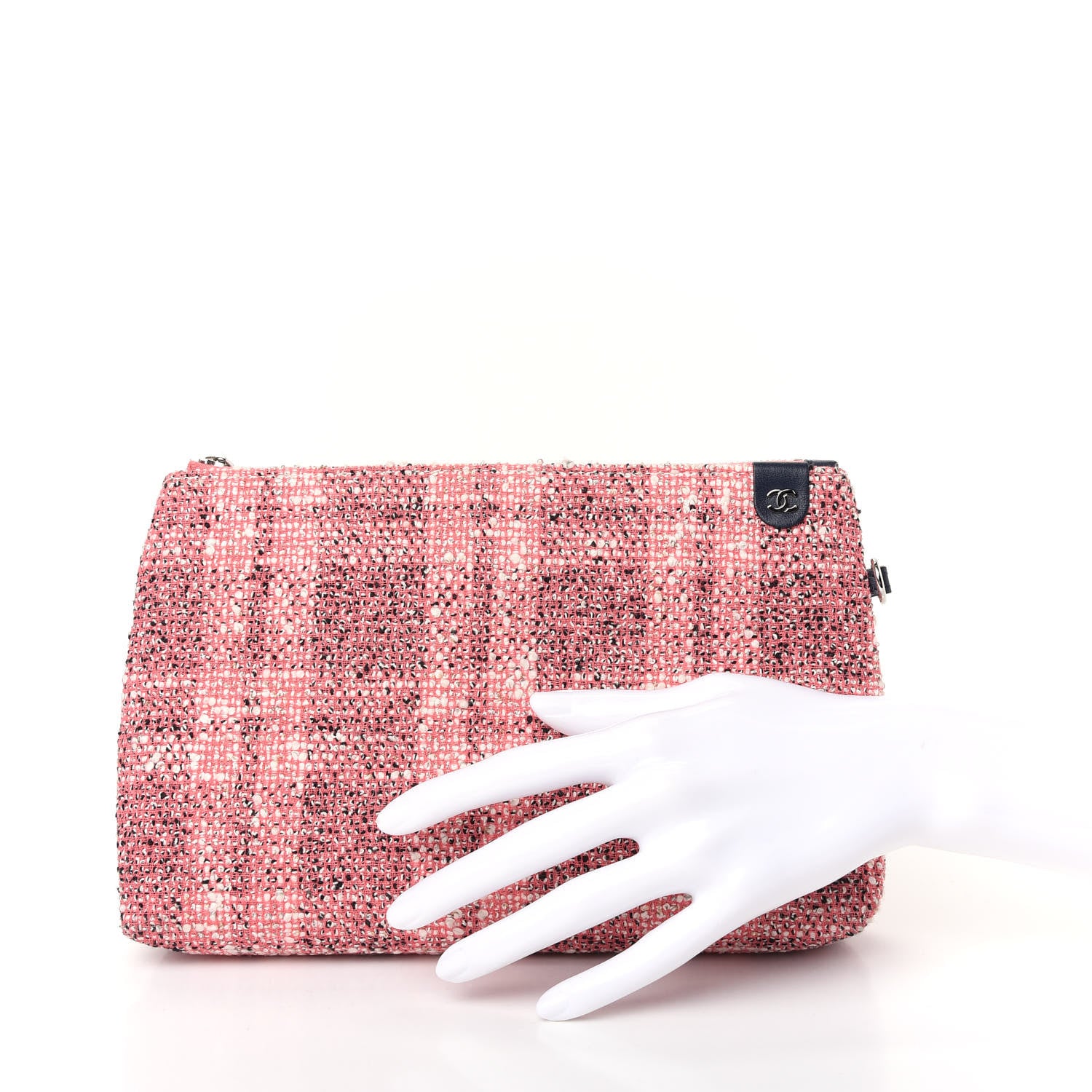 Chanel Tweed Logo Eyelets Pouch Pink 2 of 6