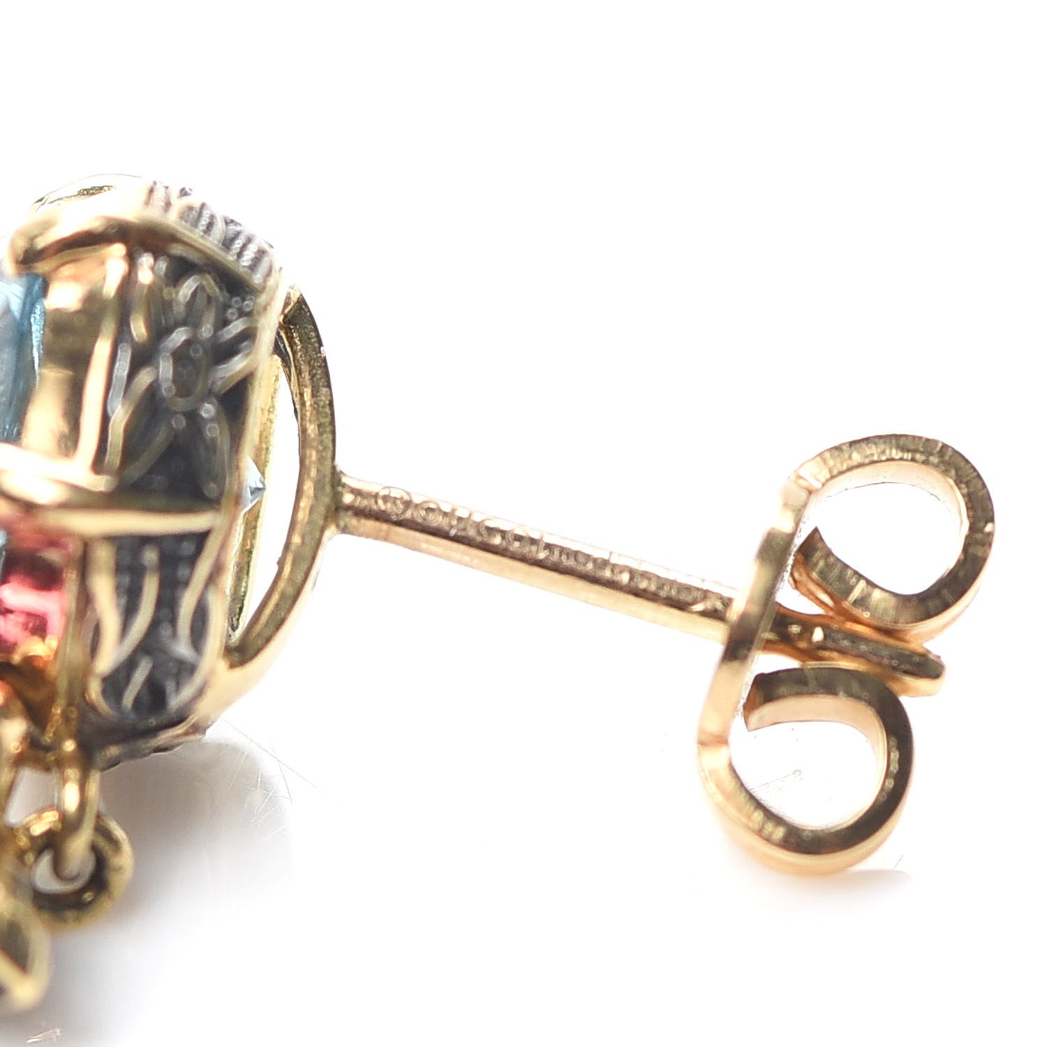 Gucci 18K Yellow Gold Diamond Aquamarine Pink Tourmaline Le Marché des Merveilles Feline Drop Earrings 4 of 6