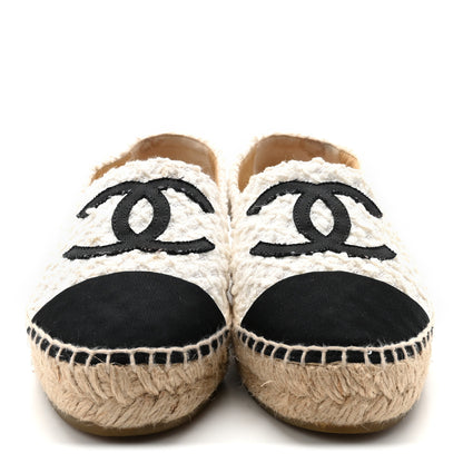 Chanel Tweed Grosgrain CC Espadrilles 36 White Black 3 of 9
