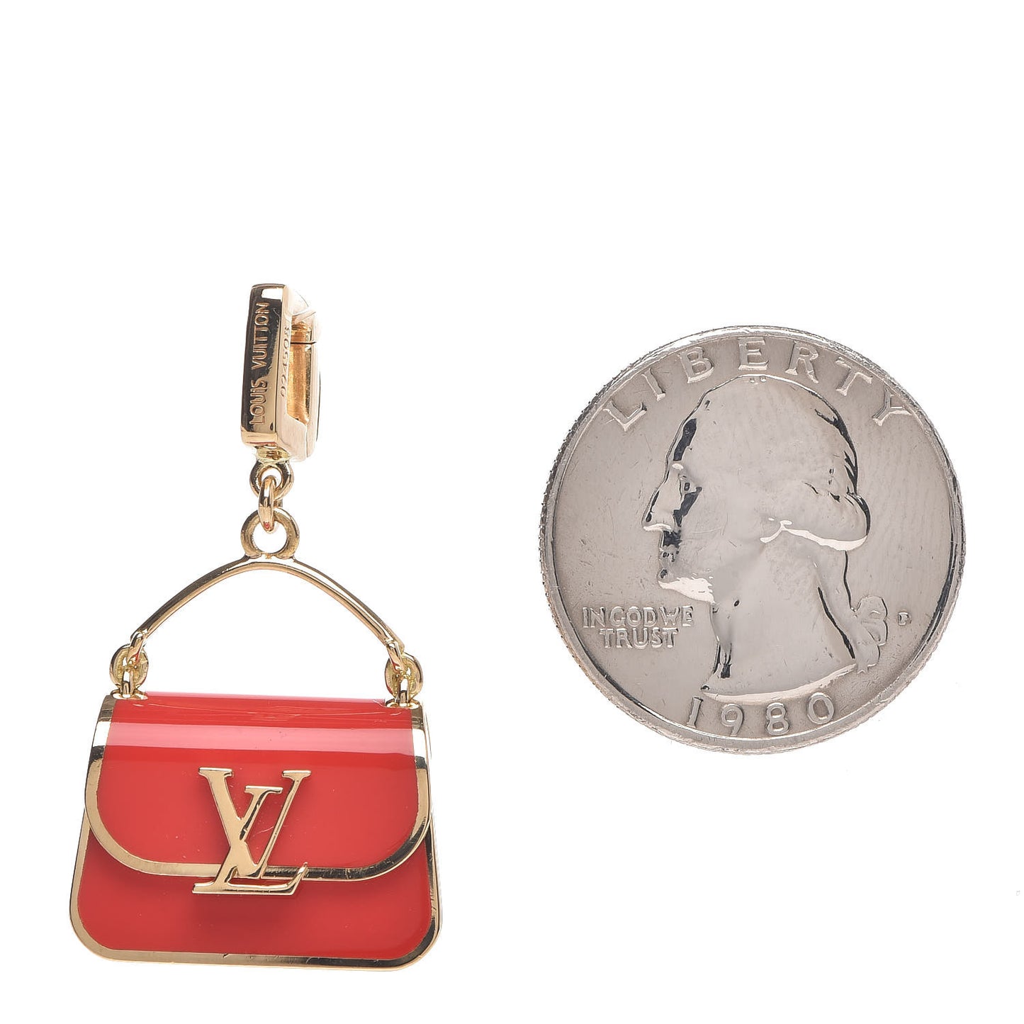 18K Yellow Gold Enamel LV Bag Charm Red