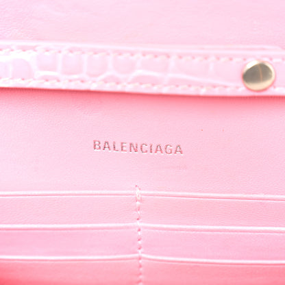 Balenciaga Shiny Calfskin Crocodile Embossed Hourglass Chain Bag Sweet Pink 6 of 9