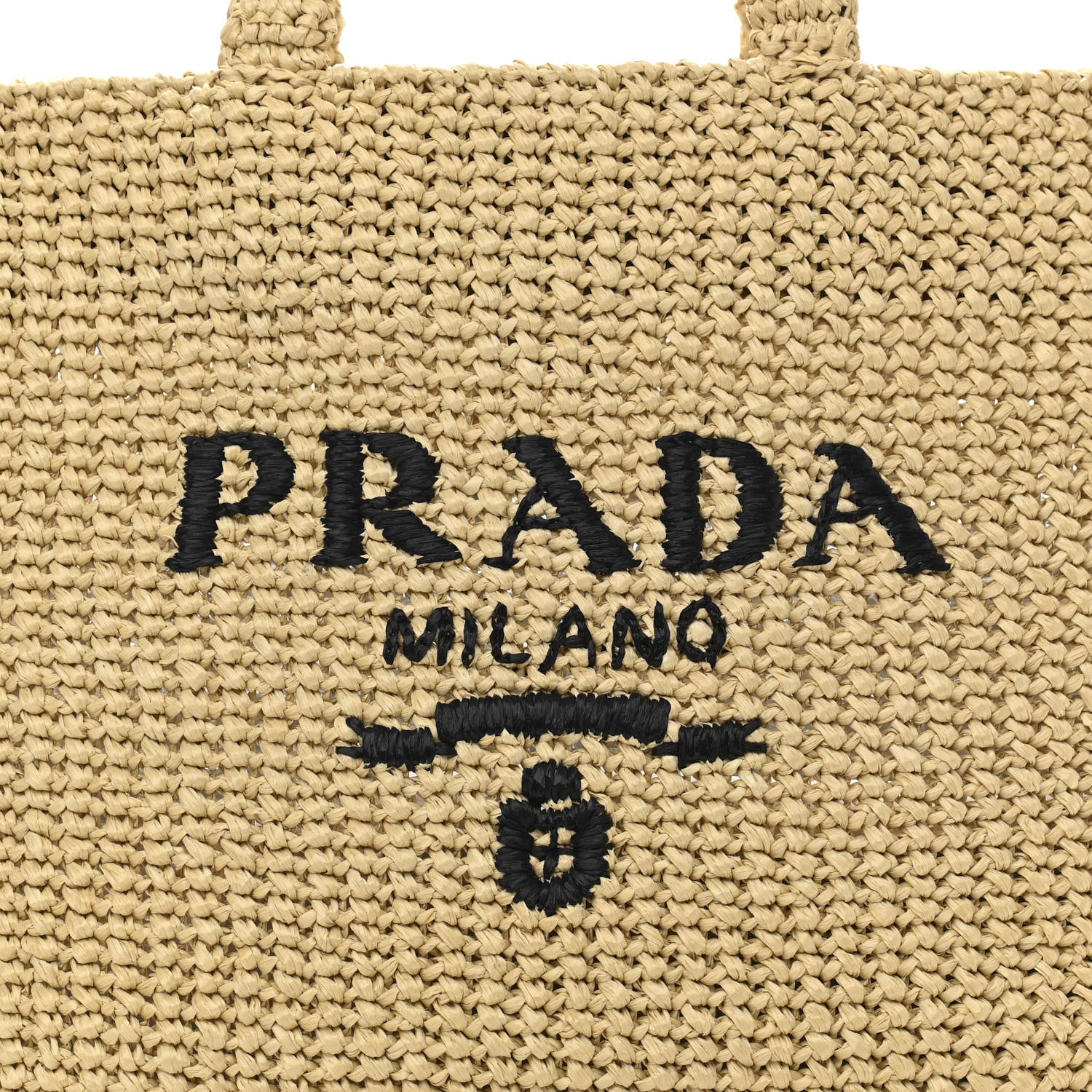 Prada Yarn Raffia Effect Crochet Embroidered Logo Tote Naturale 8 of 10