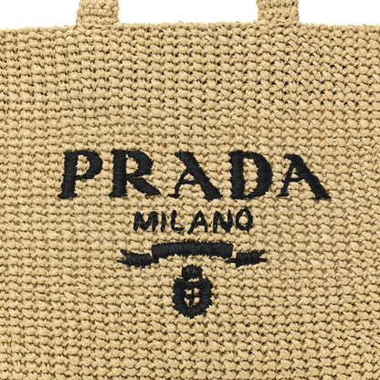 Prada Yarn Raffia Effect Crochet Embroidered Logo Tote Naturale 8 of 10