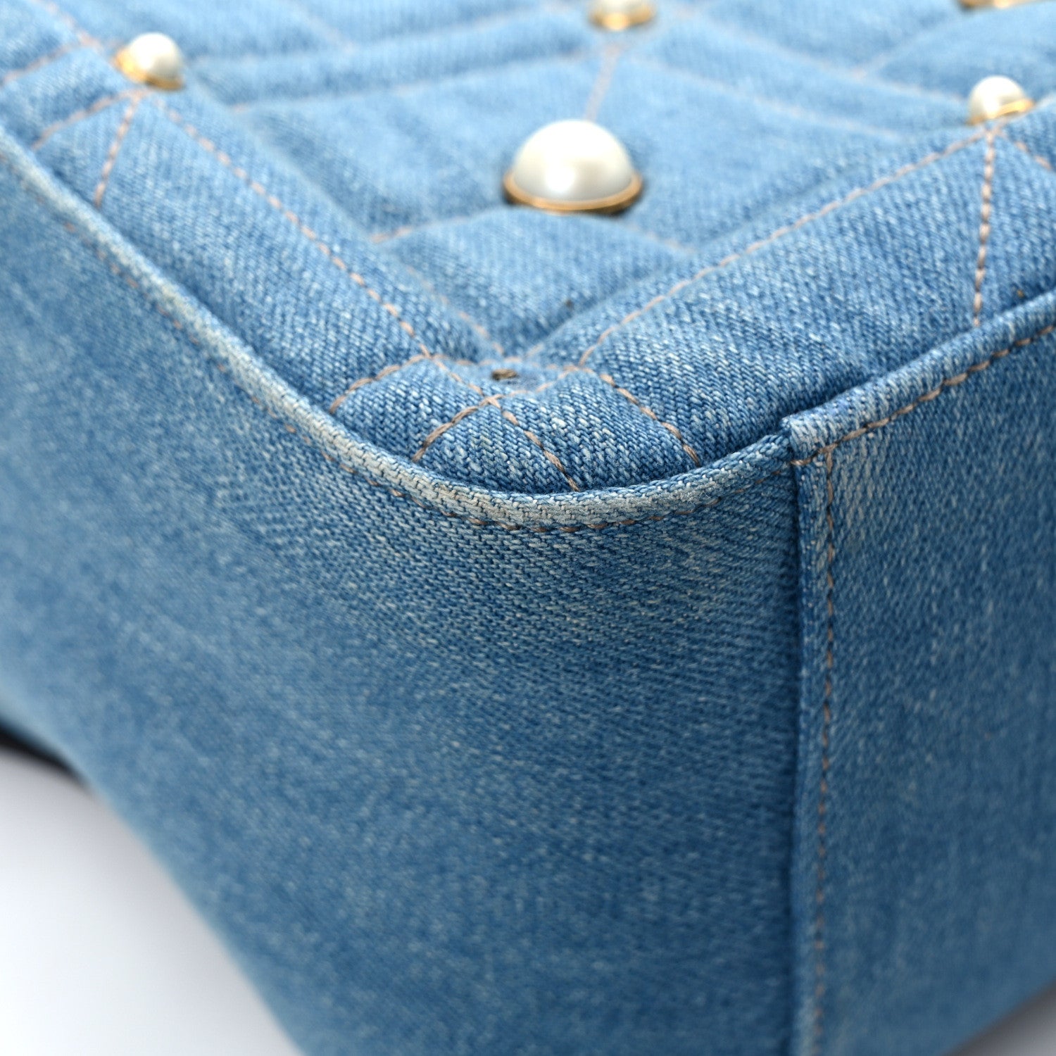 Gucci Kura Denim Matelasse Cubic Pearl Studded GG Marmont Dome Backpack Blue 10 of 11