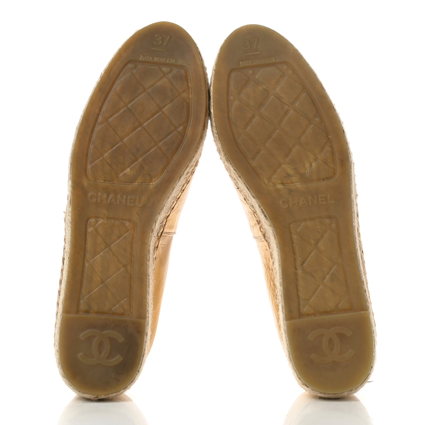 Laminated Lambskin Grosgrain CC Espadrilles 37 Gold Black