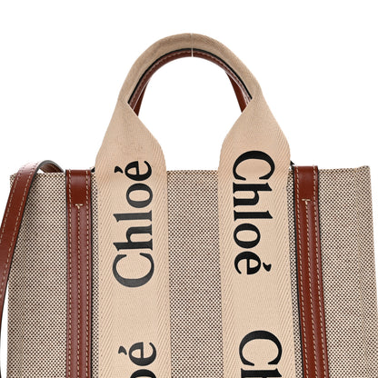 Chloe Cotton Calfskin Small Woody Ribbon Tote With Strap White Brown 8 of 11