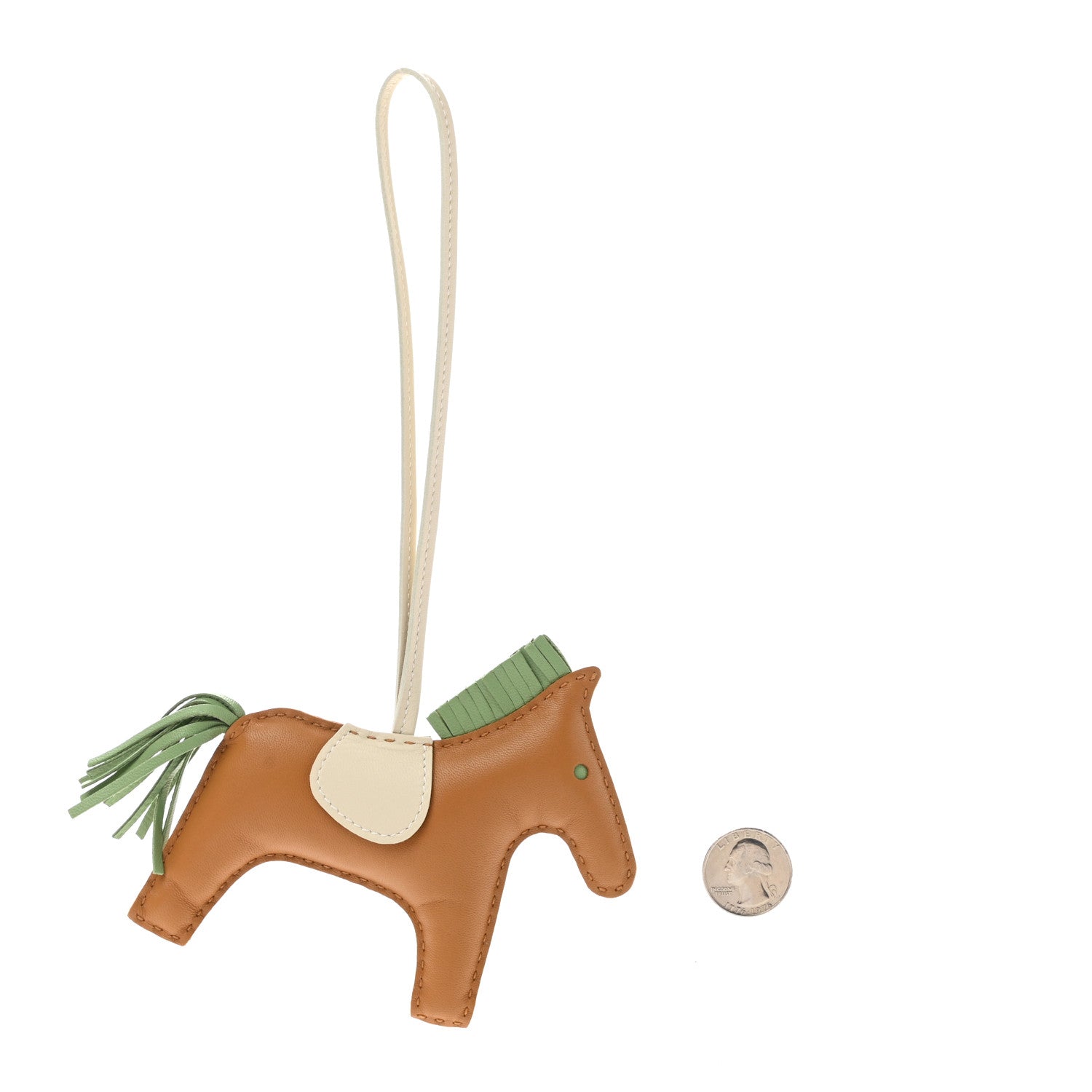 Hermes Milo Lambskin Grigri Rodeo Horse Bag Charm MM Sesame Vert Criquet Craie 2 of 4