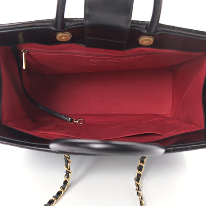 Chanel Aged Calfskin Chevron Large Coco Handle Shopping Tote Black 5 of 14