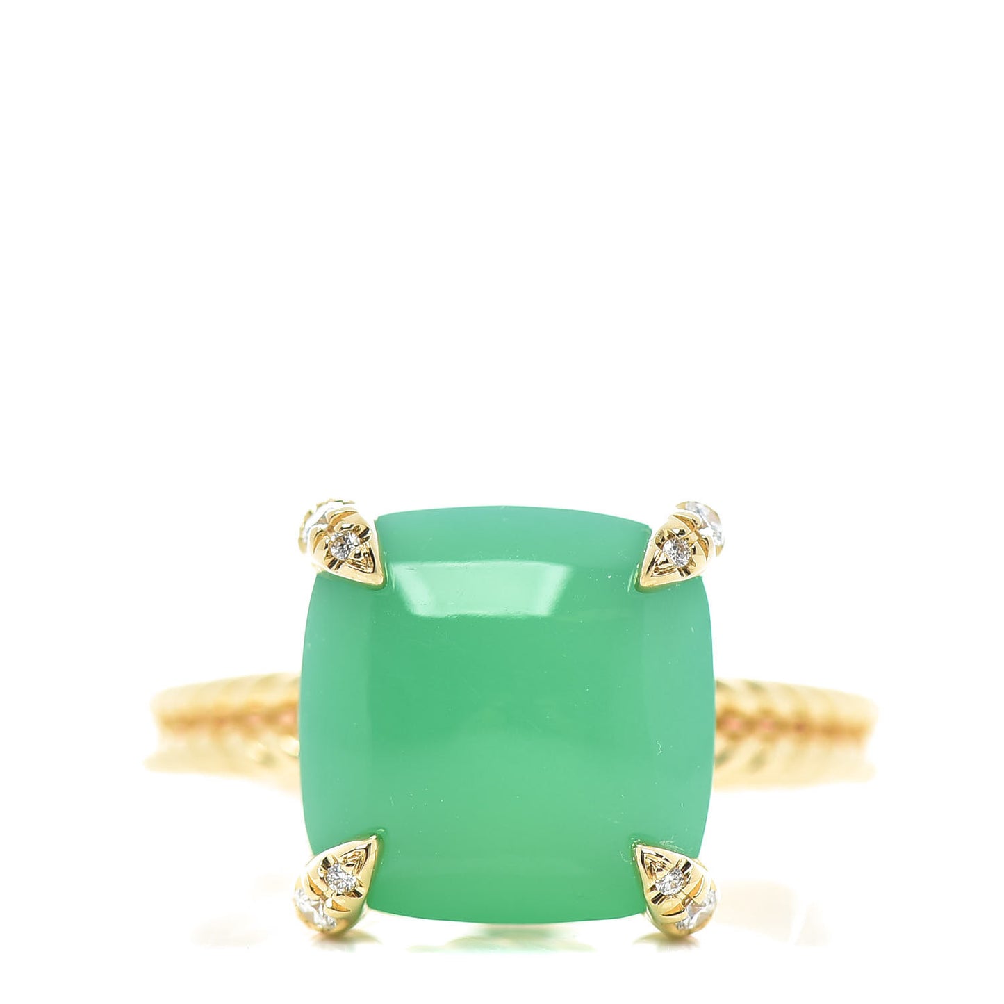18K Yellow Gold Diamond Chrysoprase 11mm Chatelaine Ring 54 7