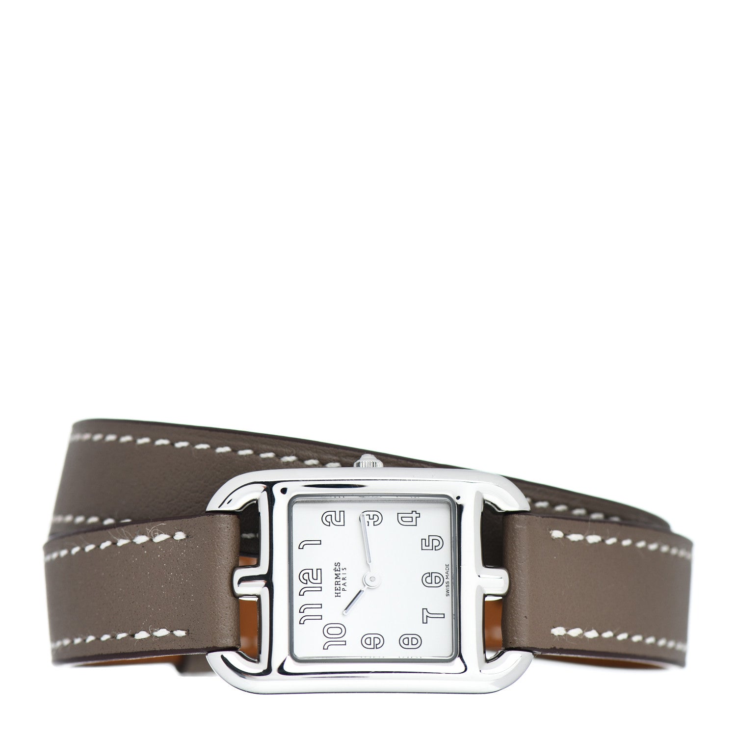 Hermes Stainless Steel Swift 23mm Cape Cod Double Tour Quartz Watch Etoupe 2 of 5