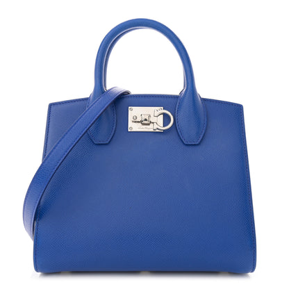 Salvatore Ferragamo Hammered Calfskin Small The Studio Box Bag Lapis Lazuli 1 of 11