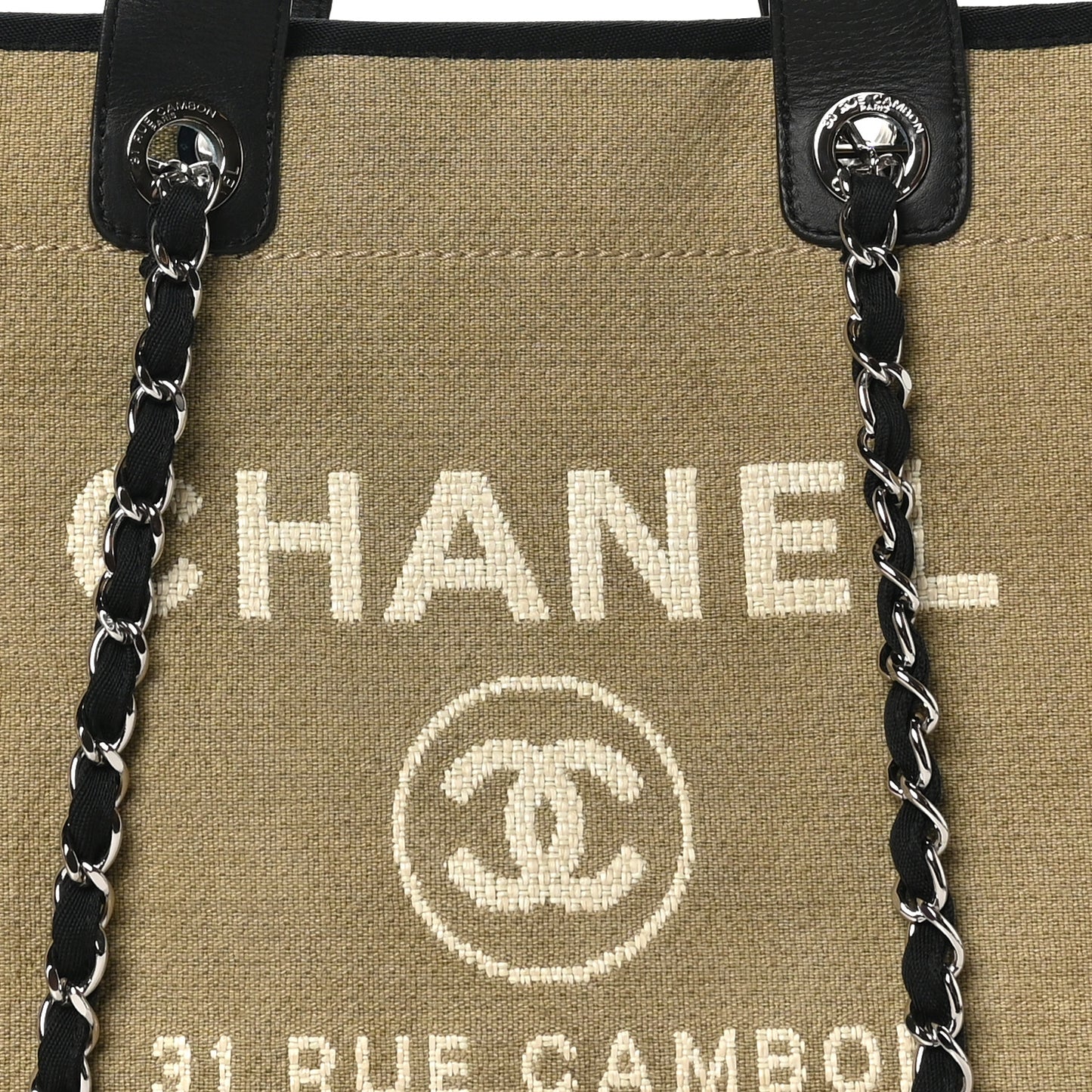 Canvas Medium Deauville Tote Beige Black