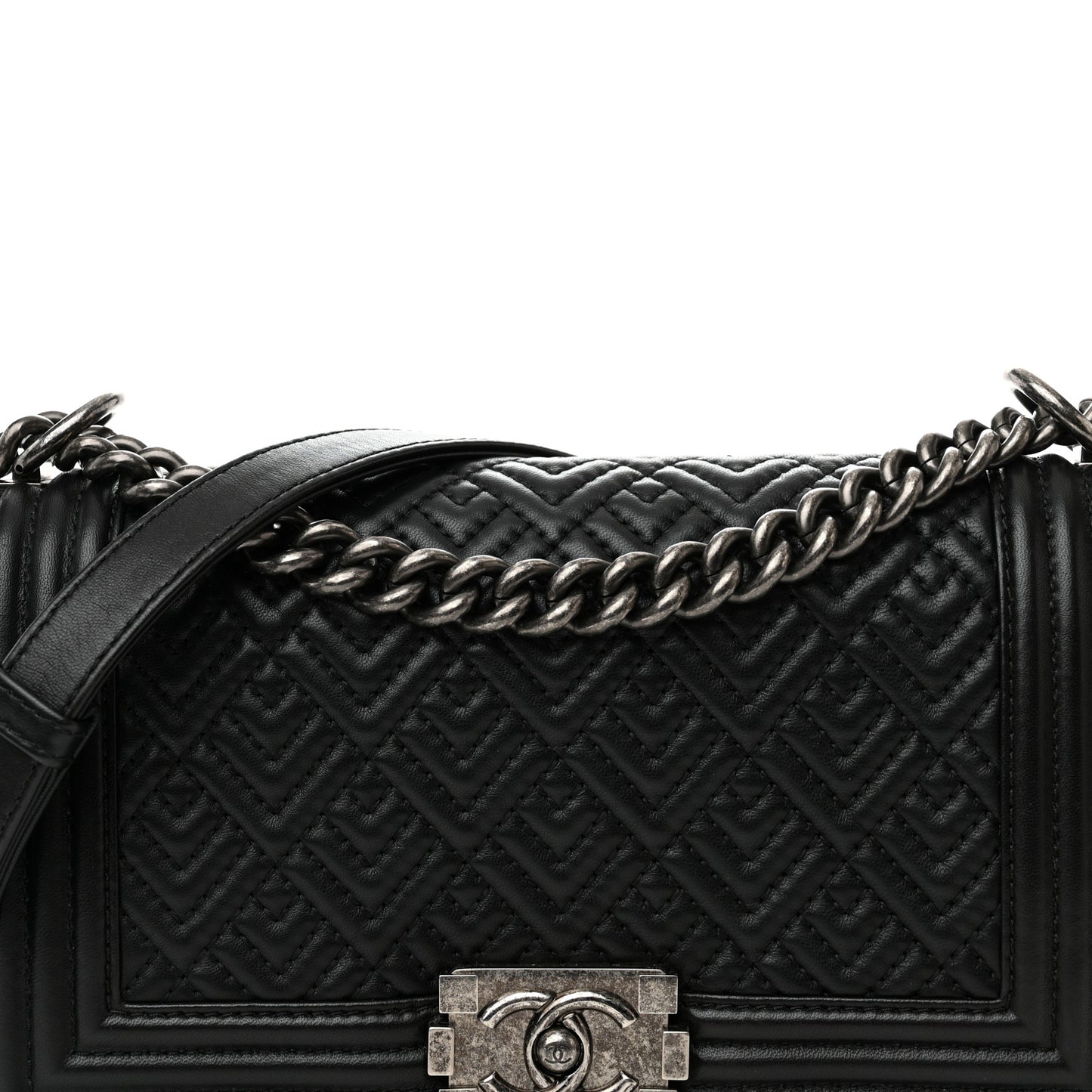 Lambskin Geometric Chevron Quilted Medium Boy Flap Black