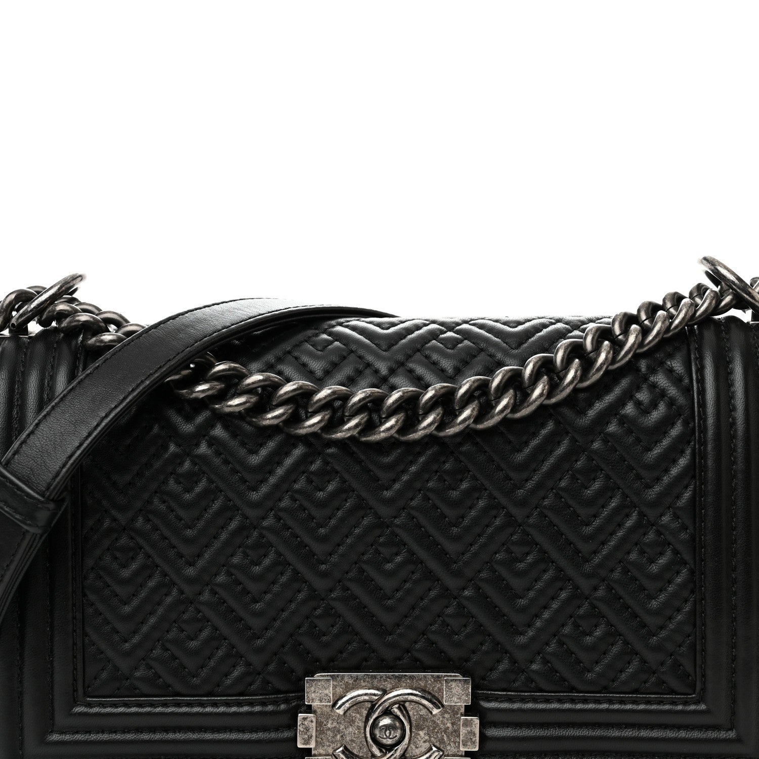 Chanel Lambskin Geometric Chevron Quilted Medium Boy Flap Black 8 of 16
