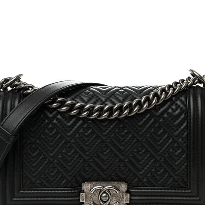 Chanel Lambskin Geometric Chevron Quilted Medium Boy Flap Black 8 of 16