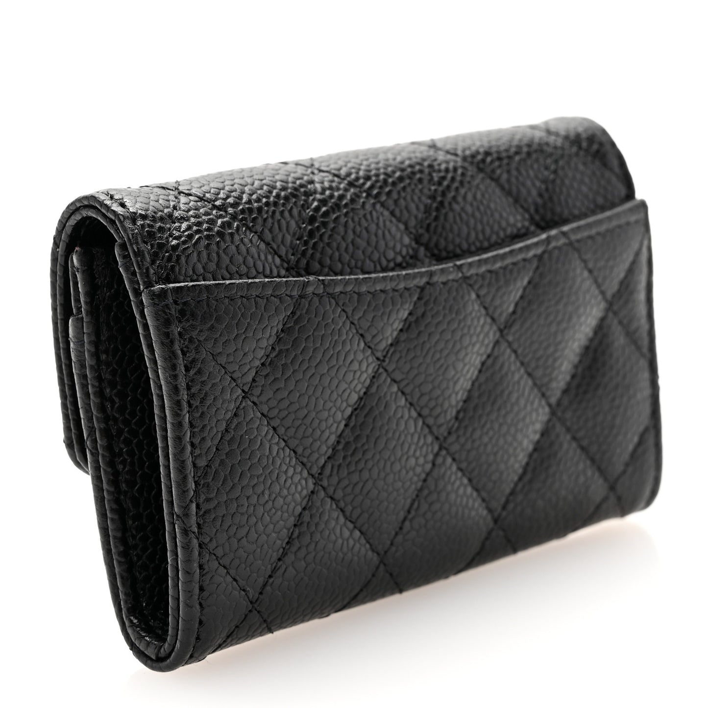 Caviar Quilted Flap Card Holder Wallet Black