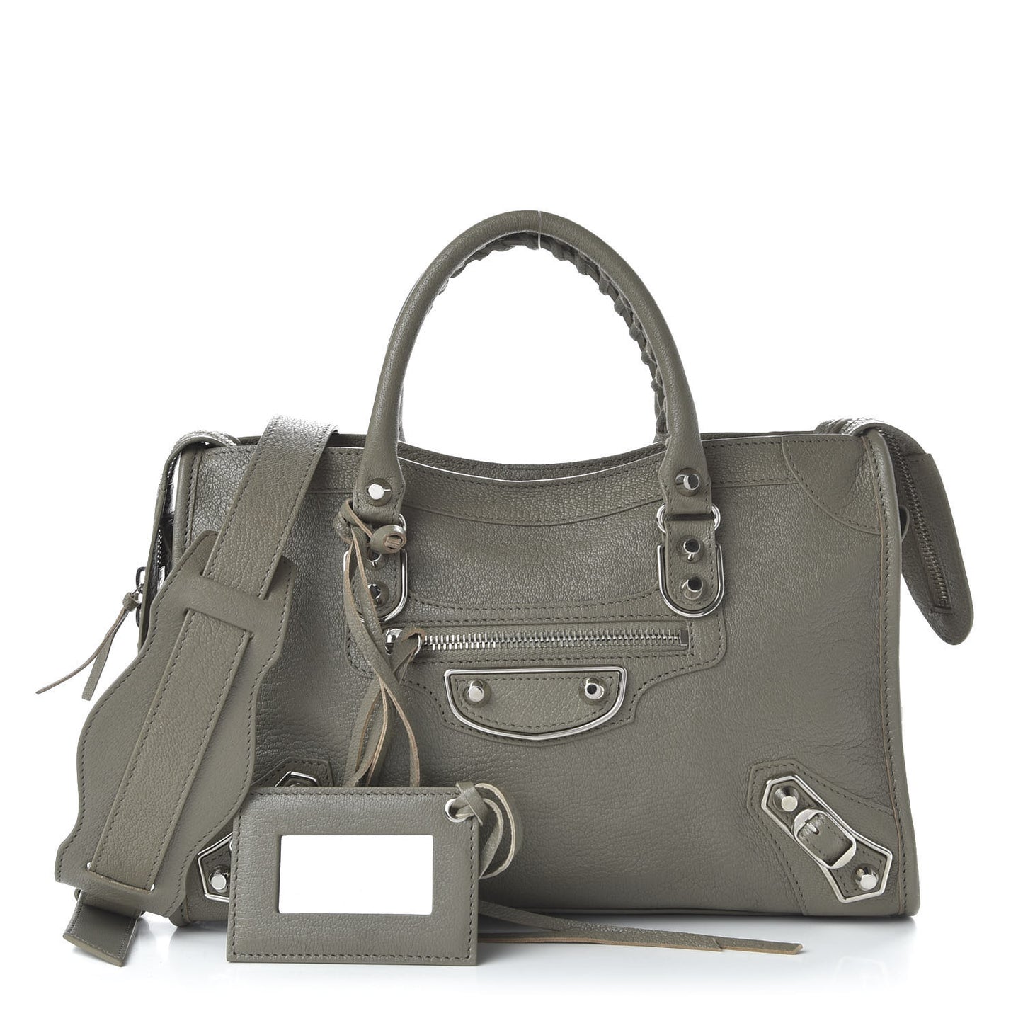 Chevre Silver Metallic Edge Hardware City Gris Taupe