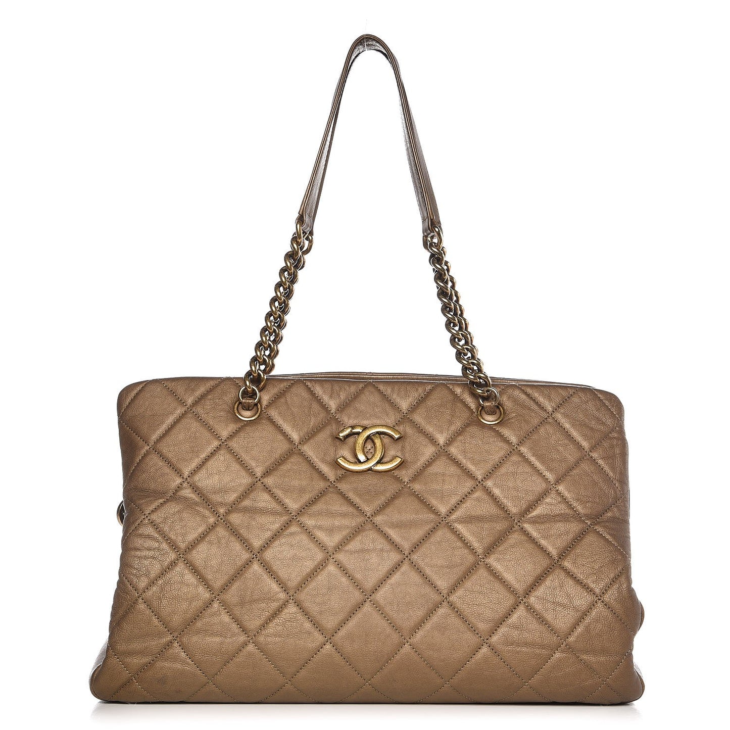 Calfskin Quilted Large CC Crown Tote Gold