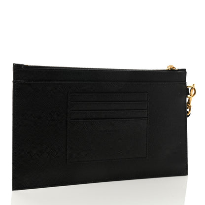 Saint Laurent Grain De Poudre Chevron Monogram Large Bill Pouch Black 3 of 9
