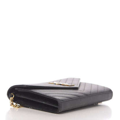 Saint Laurent Grain De Poudre Matelasse Chevron Monogram Chain Wallet Black 4 of 18