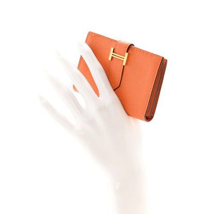 Hermes Chevre Mysore Bearn Card Holder Wallet Orange 2 of 10