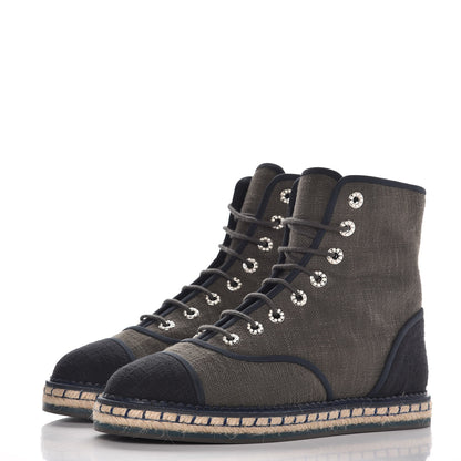Chanel Cotton Lace Up High Top Espadrilles 39 Dark Green Black 3 of 9
