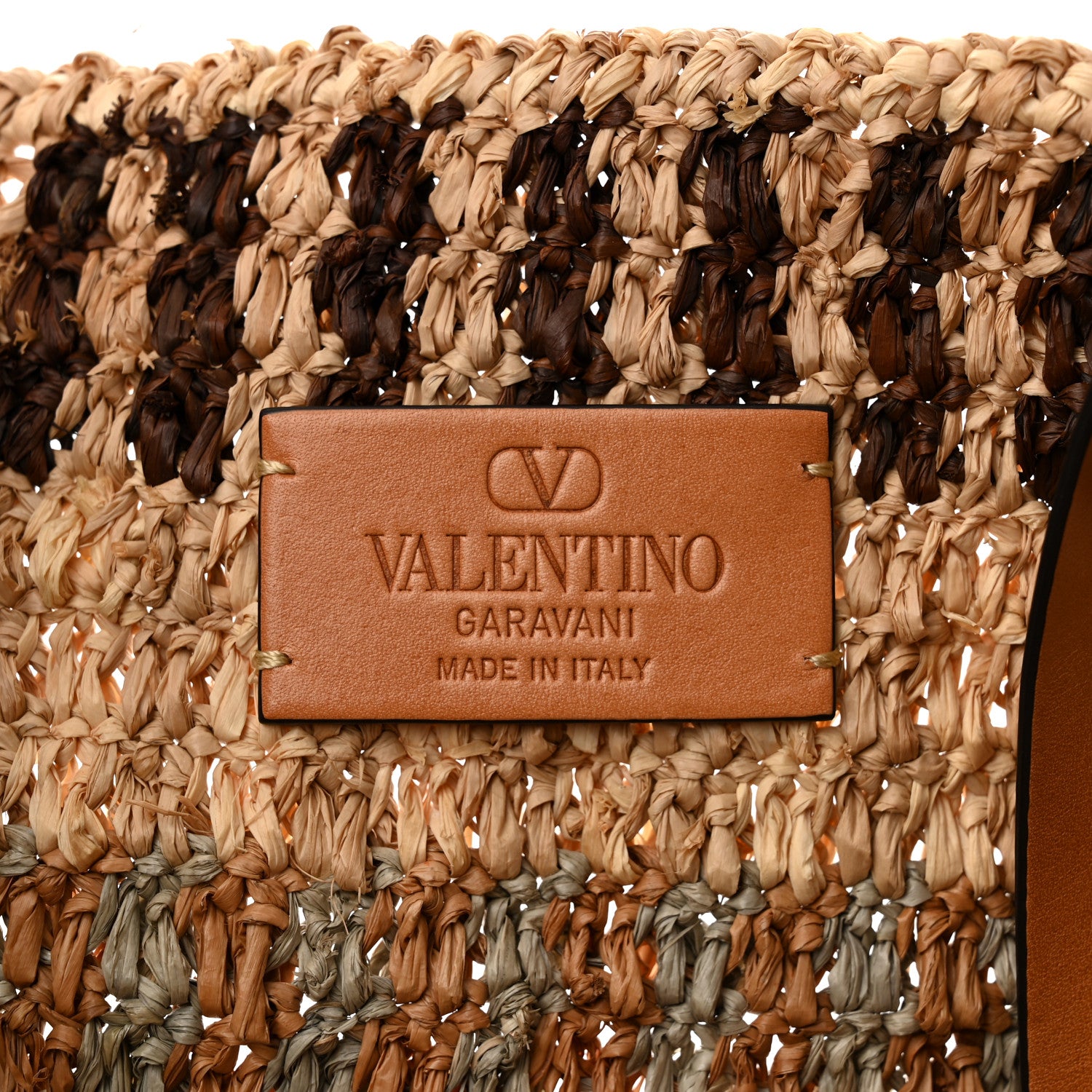 Valentino Garavani Raffia Nappa Medium Vlogo Signature Crochet Bucket Bag Beige Multicolor 6 of 9