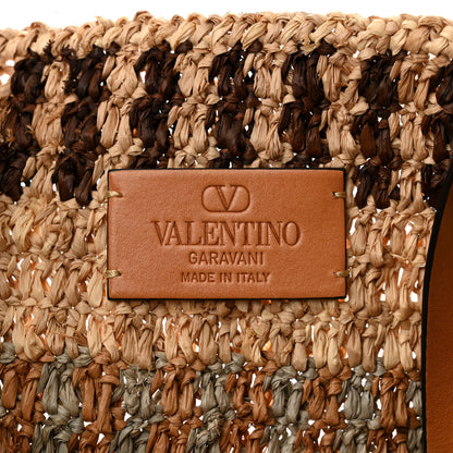 Valentino Garavani Raffia Nappa Medium Vlogo Signature Crochet Bucket Bag Beige Multicolor 6 of 9