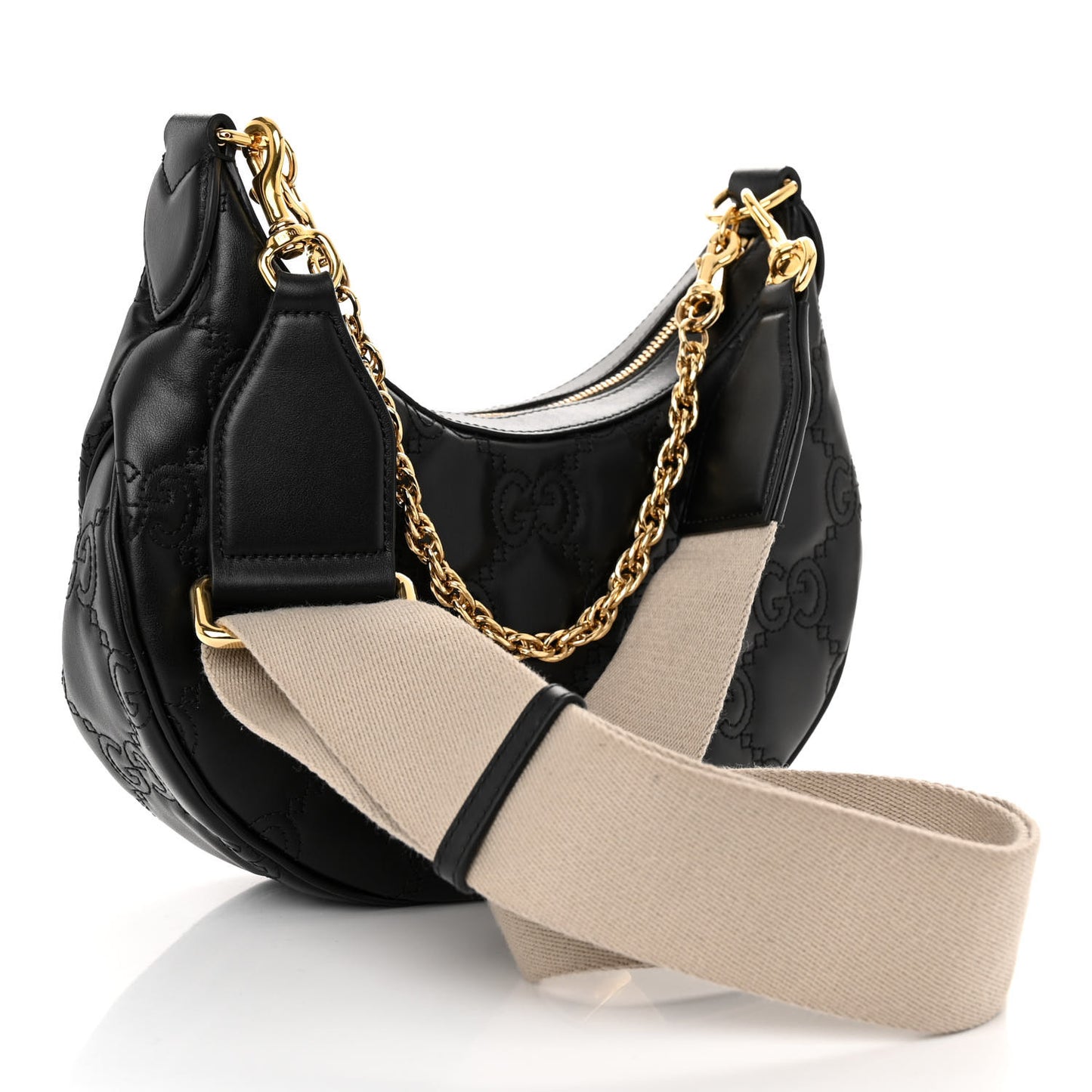 Calfskin GG Matelasse Small Hobo Shoulder Bag Black Natural