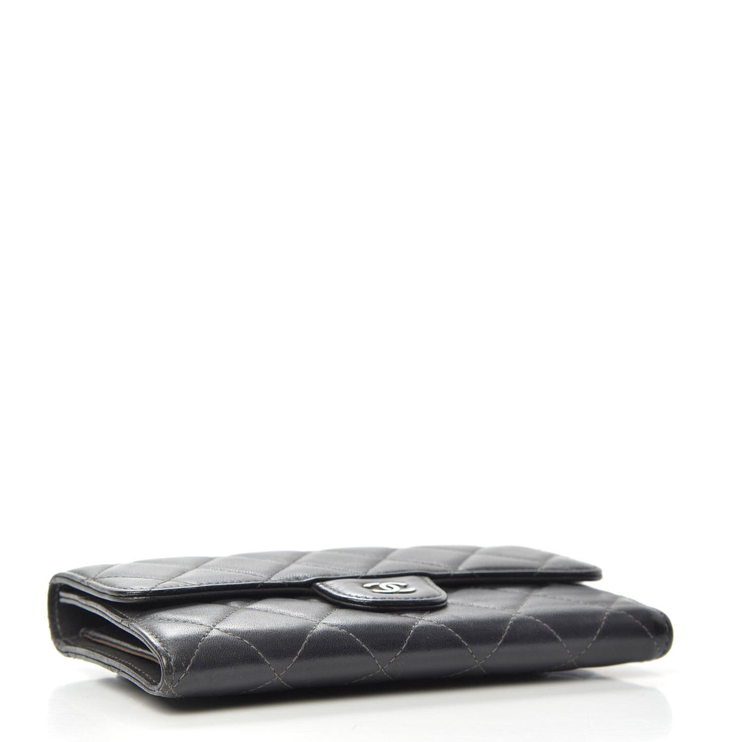 Lambskin Quilted Large Flap Wallet Grey