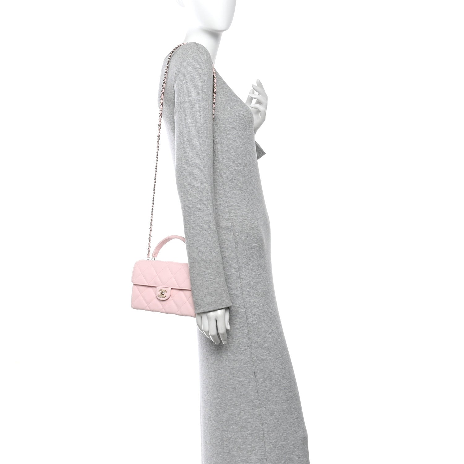 Chanel Caviar Quilted Retro Mini Twist Top Handle Clutch Flap Light Pink 2 of 12