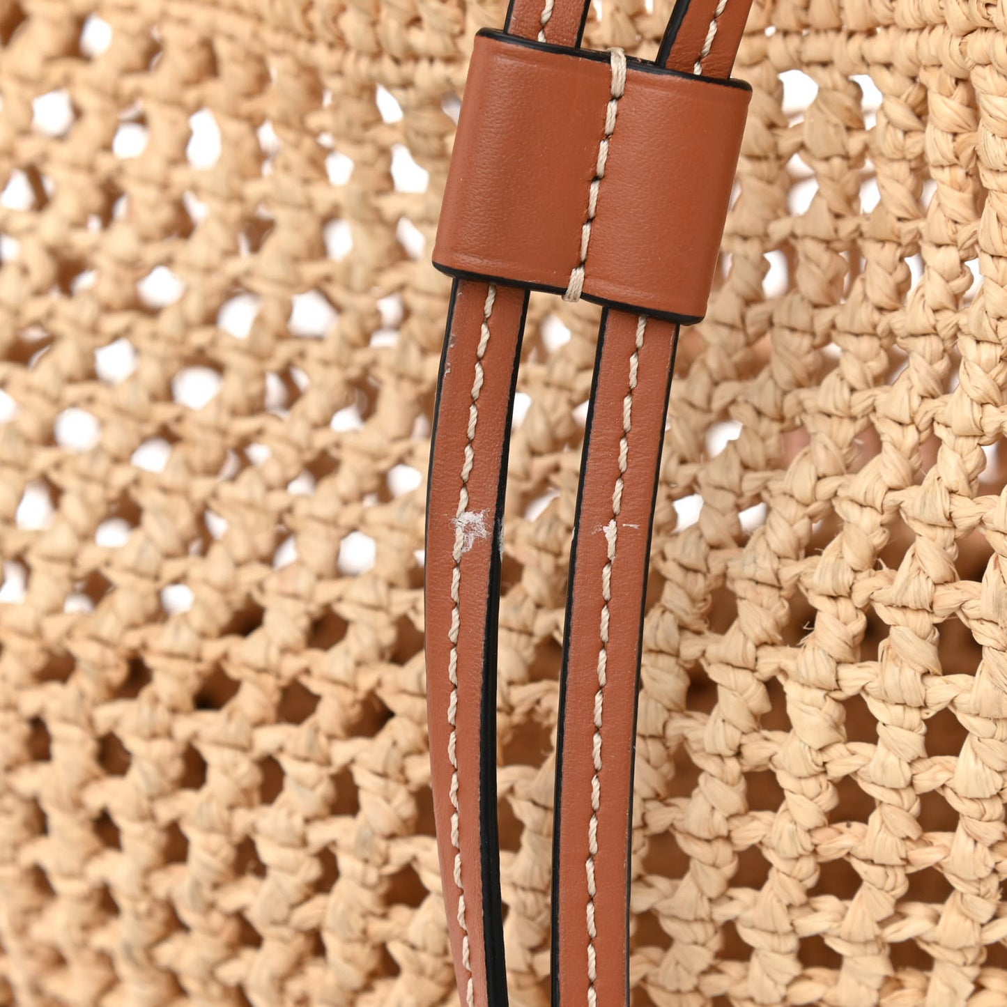 Raffia Calfskin Balloon Bucket Bag Natural Tan