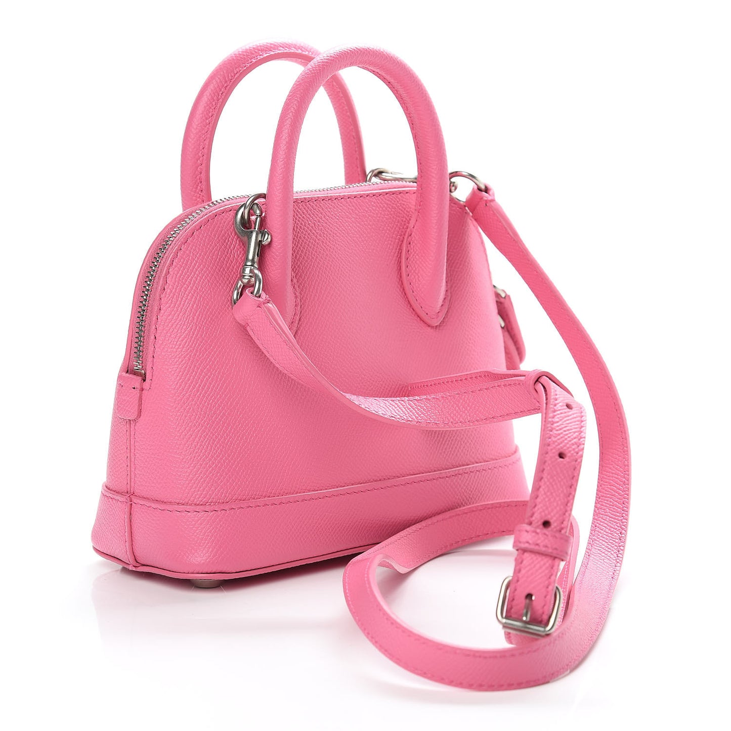 Signature Grained Calfskin Logo XXS Ville Top Handle Bag Rose Bubblegum Black