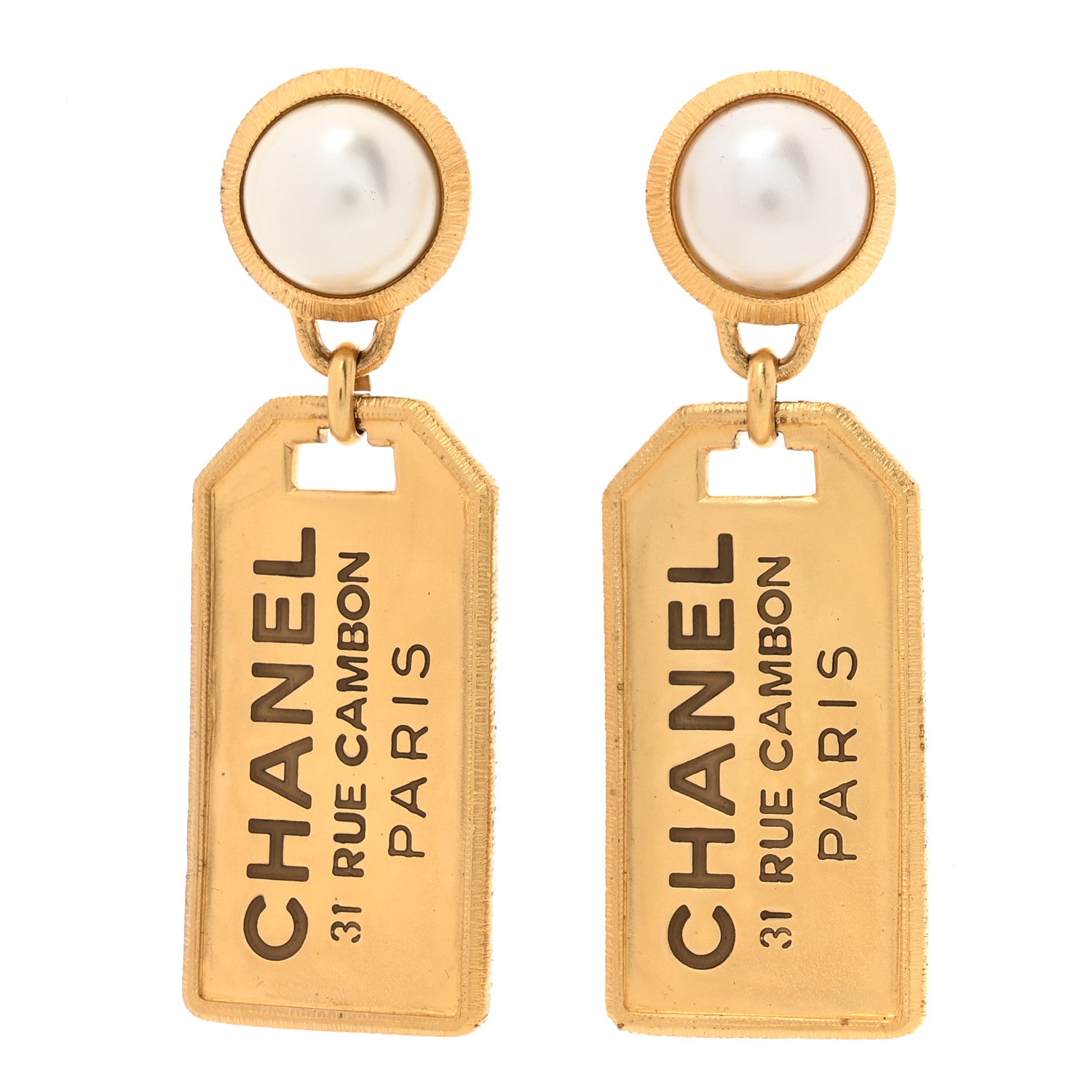 Chanel Pearl CC Tags Drop Earrings Gold 1 of 5