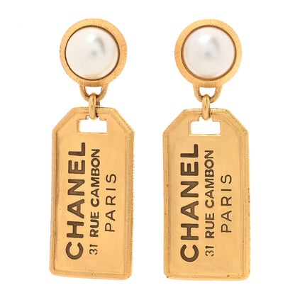 Chanel Pearl CC Tags Drop Earrings Gold 1 of 5