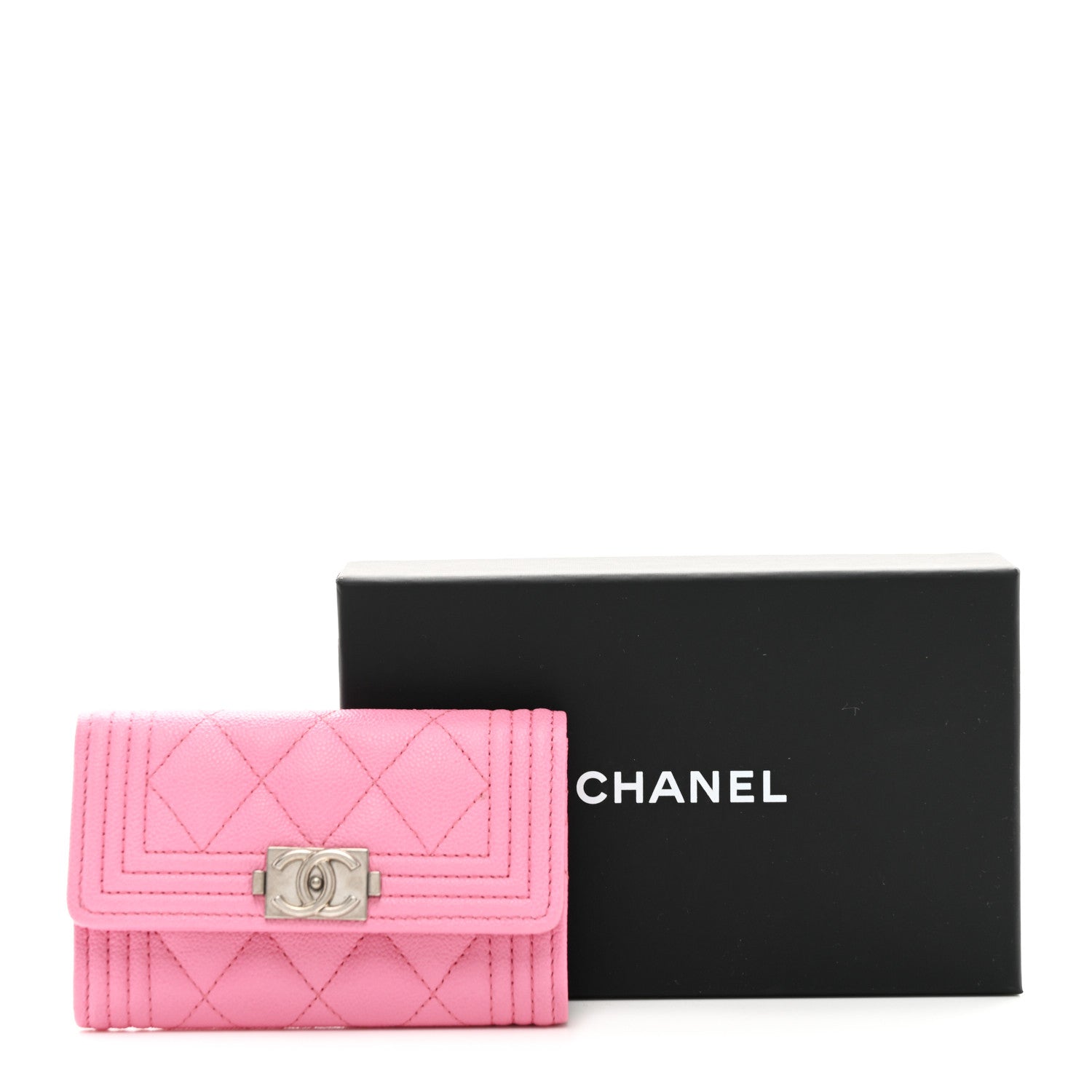 Chanel Caviar Quilted Boy Flap Card Holder Wallet Pink 9 of 9