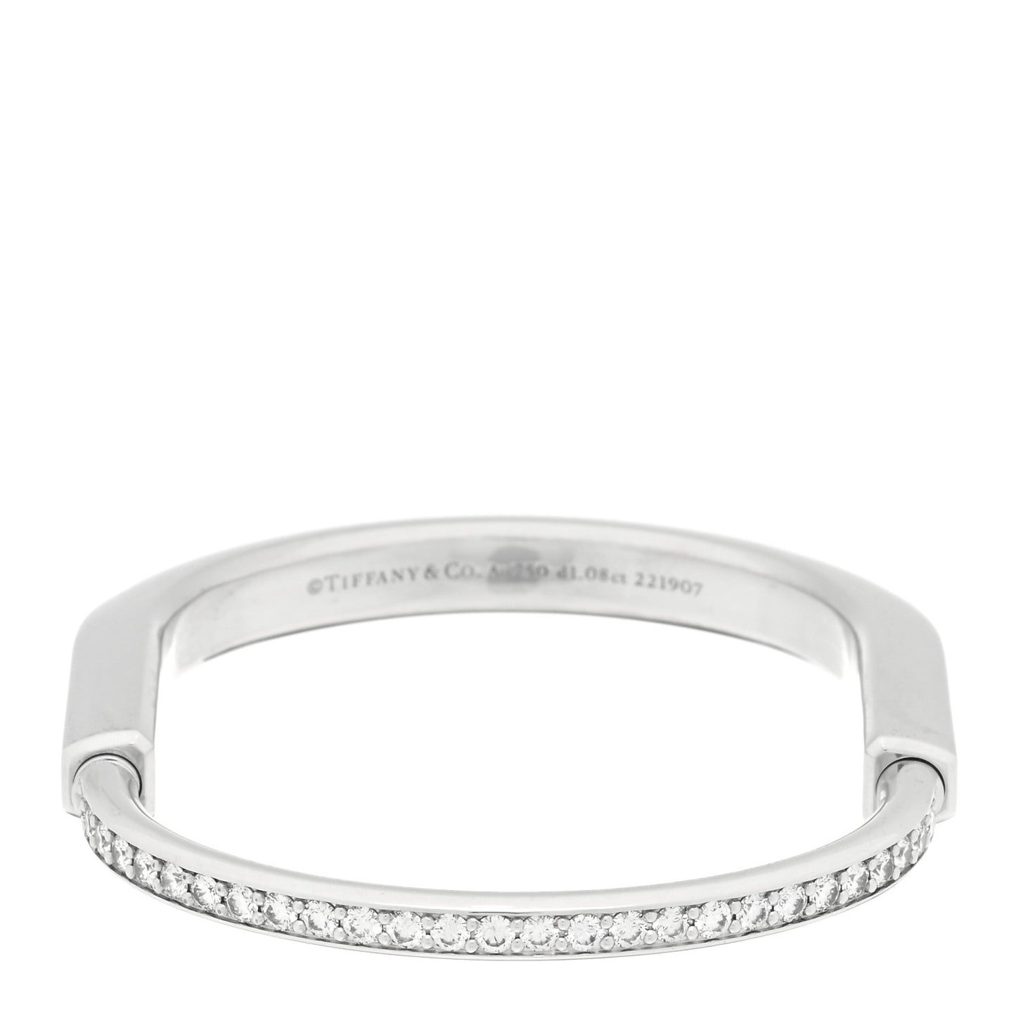 18K White Gold Diamond Tiffany Lock Half Pave Bangle Bracelet
