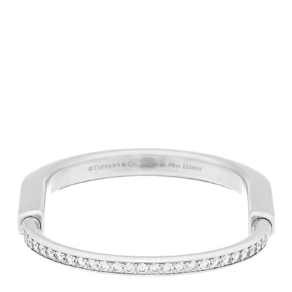 Tiffany 18K White Gold Diamond Tiffany Lock Half Pave Bangle Bracelet 3 of 5
