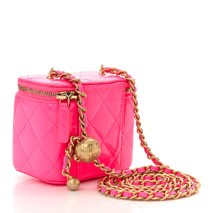 Chanel Patent Quilted Pearl Crush Mini Vanity Case With Chain Neon Pink 3 of 11