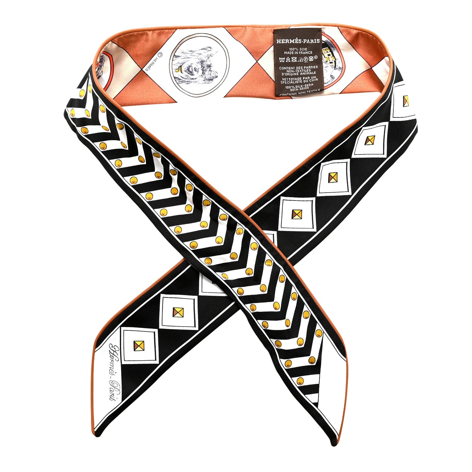 Hermes Silk Colliers et Chiens Twilly Black Caramel White 1 of 5