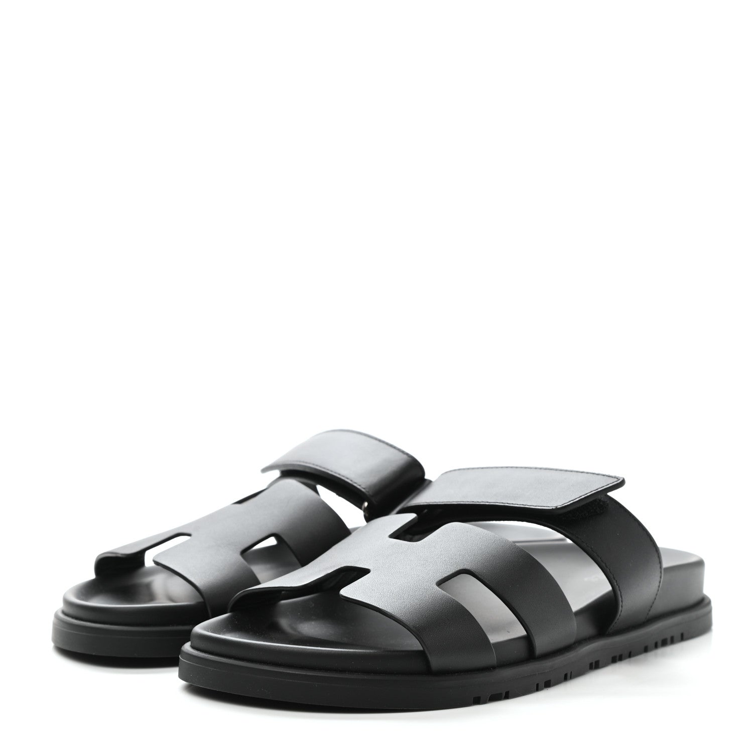 Hermes Calfskin Womens Chypre Sandals 38.5 Black 3 of 9