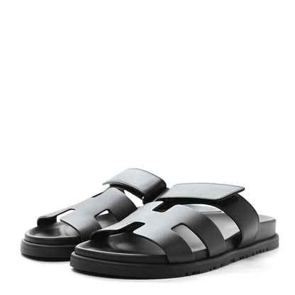 Hermes Calfskin Womens Chypre Sandals 38.5 Black 3 of 9