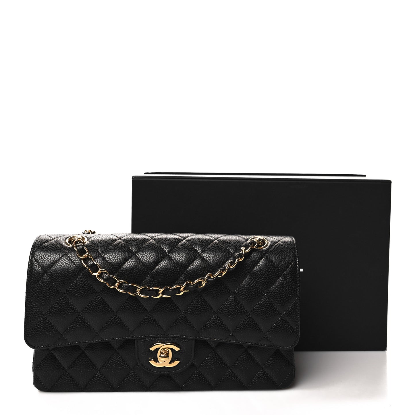 Caviar Quilted Medium Double Flap Black