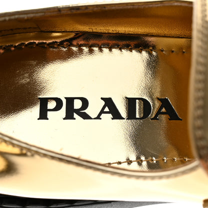 Prada Metallic Brushed Calfskin Metal Triangle Logo 50mm Loafers 38 Platino 6 of 9